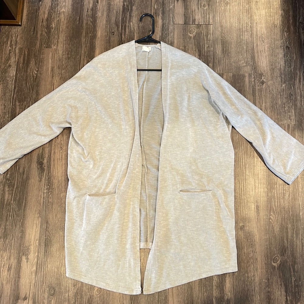 DONNI grey and white pin-striped cardigan